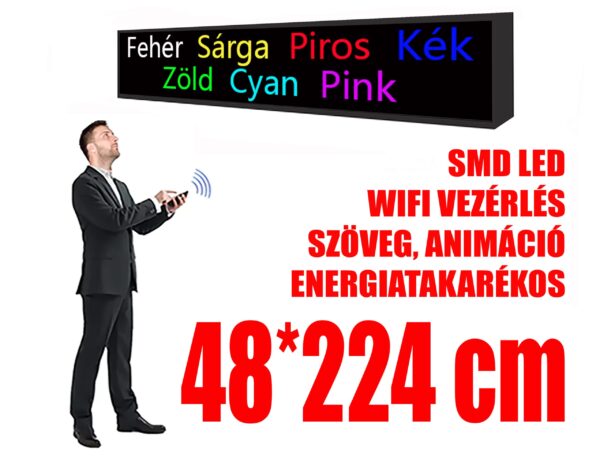 Kültéri fényújság (48x224 cm) - 7 színű - P10